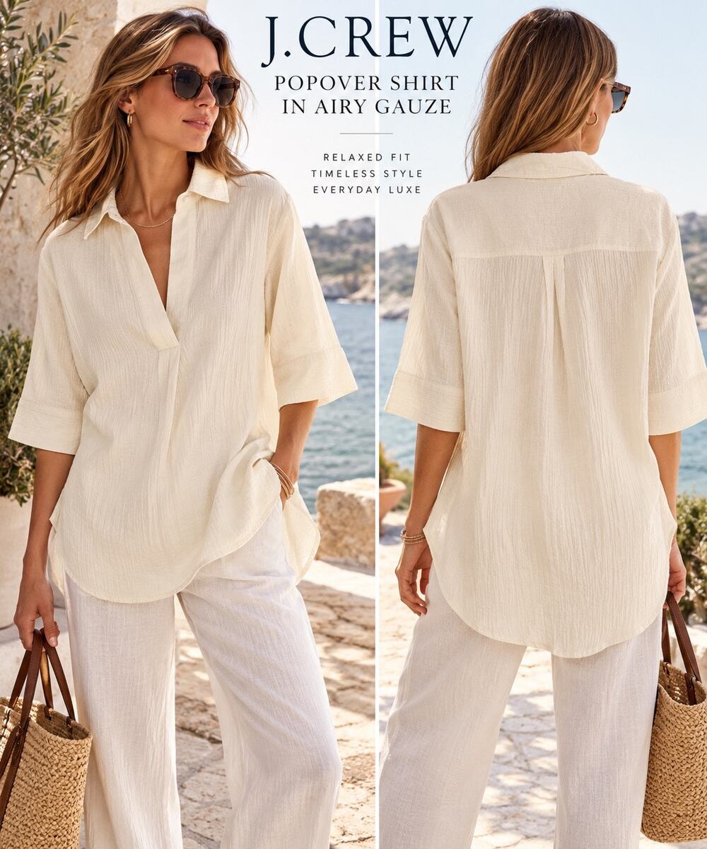 Coastal Quiet Luxury Resort J.Crew Airy Gauze Oversized Popover Tunic XXS NWT